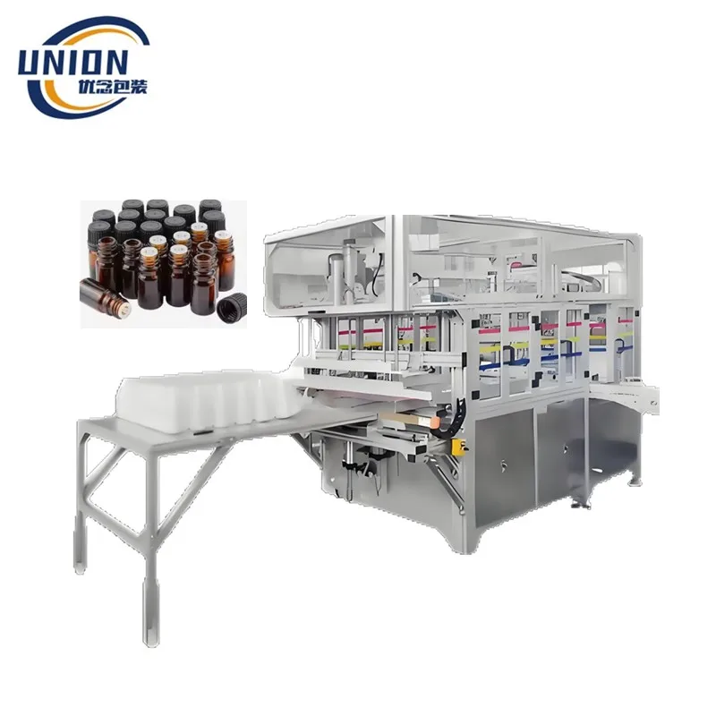 Full Auto Empty Tea Tree Essential Oil Clear Glass Dropper Bottle Bagging Packaging Machine Pouch Bottle Into Bag Machinery