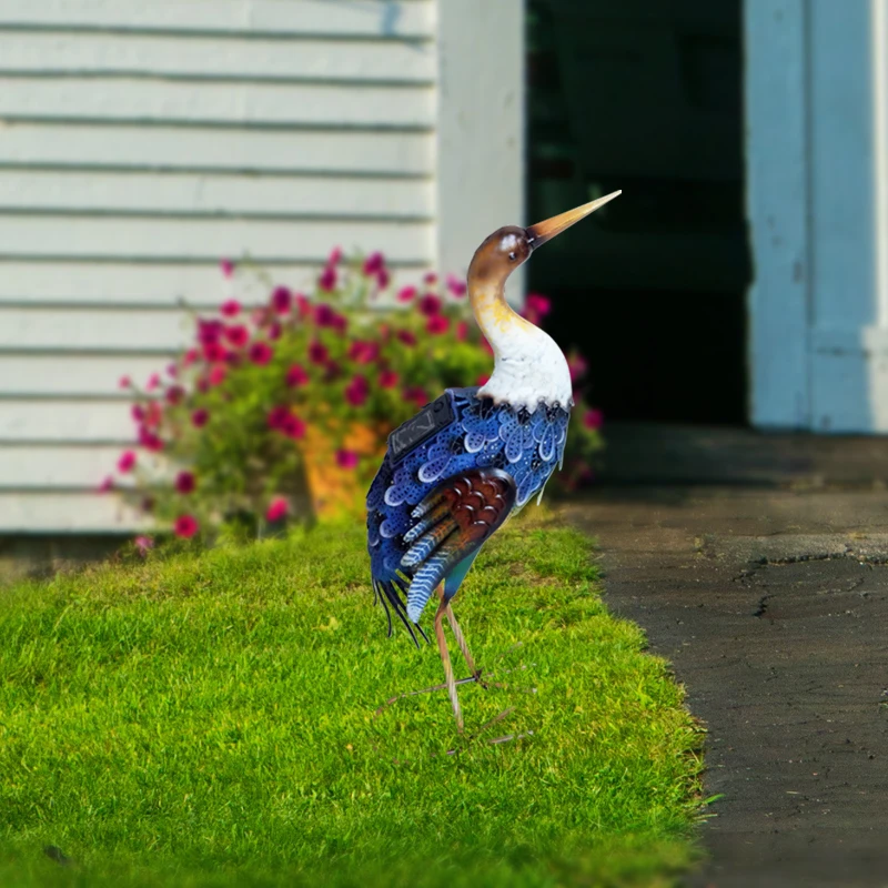 Metal Birds Juno Outdoor Peafowl Lawn Patio Crane  Statue Blue Heron Decoy