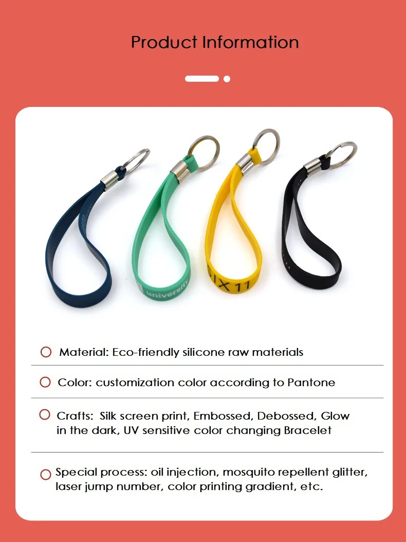 Custom Logo Promotional Silicone Wristband Keychains Advertising Rubber Bracelet Keychain With