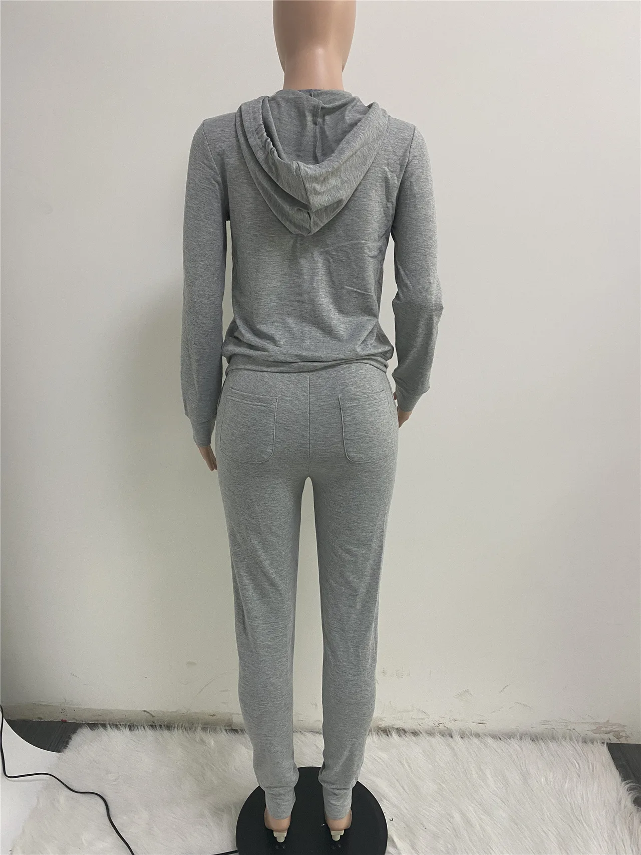 Ladies Plain Drawstring Tracksuit Wholesale Zipper Sweat Suits Blank Hoodie  Tracksuit Womens Sweatsuit