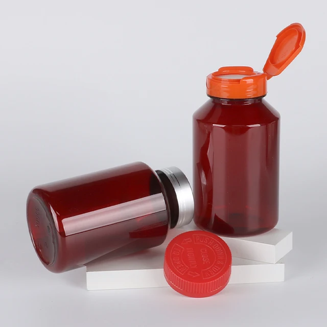 Flip Top Crc Cap Food Grade PET Custom Red Transparent Plastic Bottle with for Vitamin/ Capsule/ Pharmacy/ Tablet/ Medicine