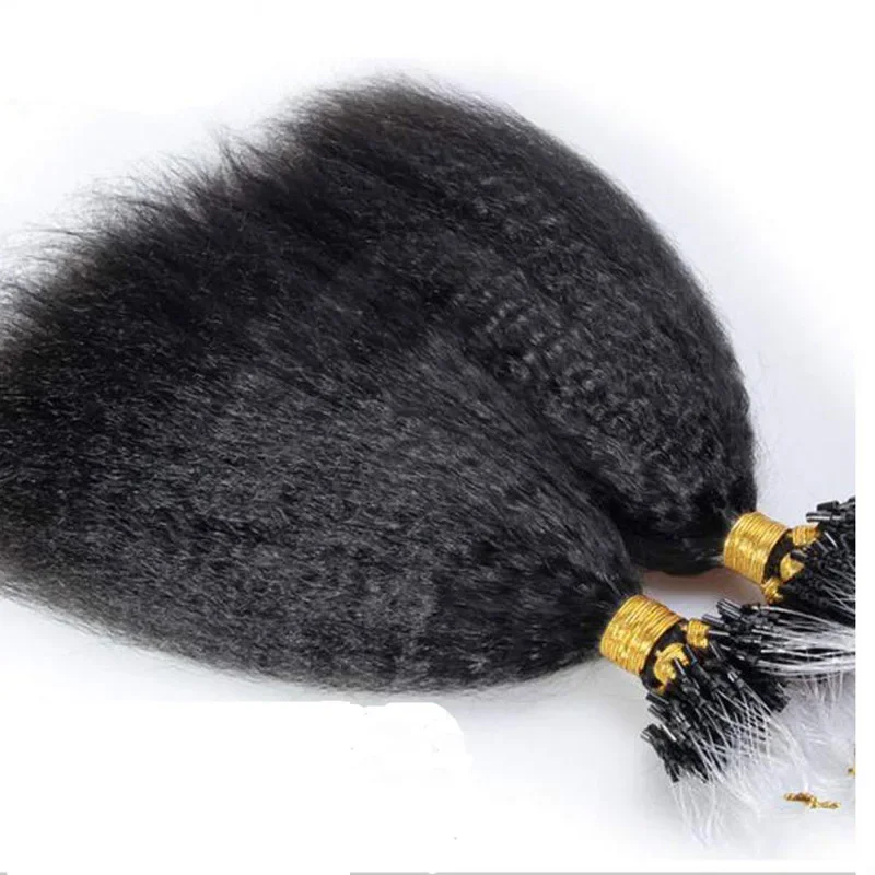Capelli lisci crespi Micro Loop Capelli umani brasiliani Yaki spessi 100 ciocche per confezione_voghion.com