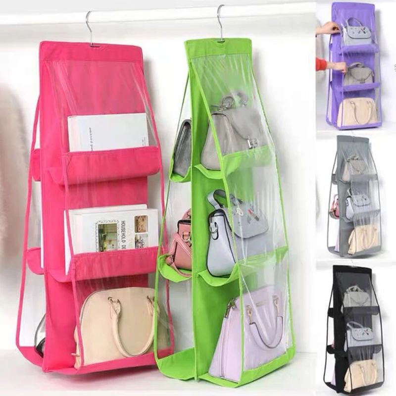 6 Pocket Closet Clear Handbag Organizer for Wardrobe Closet Transparent Storage Bag Hanging Purse Organizer