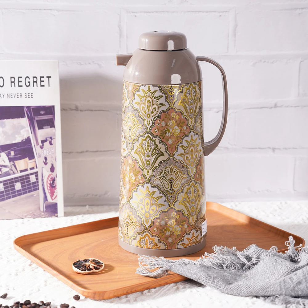 Customized 1L 1.3L 1.6L 1.9L Saudi Arabia Metal Shell Vacuum Insulated  Glass Refill Thermos Jug Coffee Pot Vacuum Flask