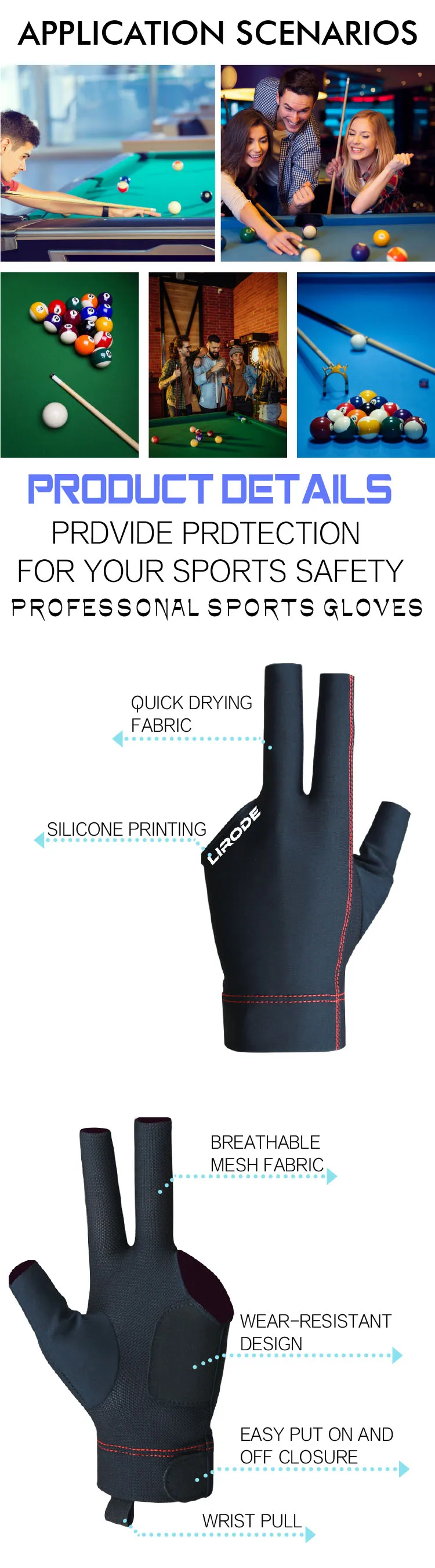 Wholesale Cheap Price Billiard Gloves Fourcolor Durable Nonslip