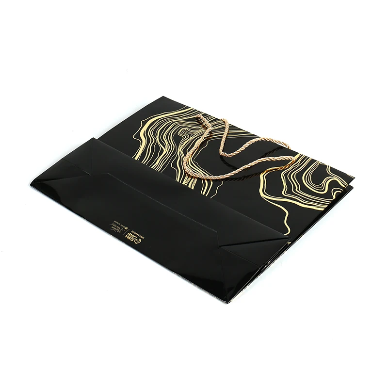 Wholesale Custom Hot Gold Printed Black Luxury Shopping Gift Paper Bag With Handle gift bags customised manufacture