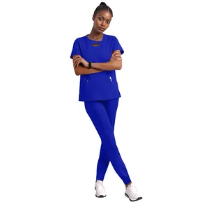 Cheap Knitted Jogger Short Sleeved Nursing Working Clothes Elastic Leisure Two-Piece Set Hand Washing Medical Scrubs Uniform Set