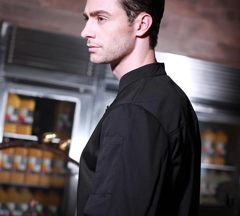 Chef Jacket Button Closure Front Pocket Long Sleeves Stand Collar Cooking Clothes Catering Kitchen Chef Uniform Custom