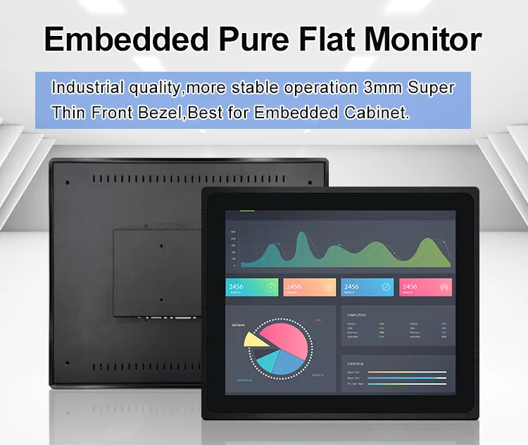 Wholesale Price 10/17 Inch Industrial Pure Flat Embedded Touch Screen PCAP EETI Capacitive Touchscreen Monitor Stock VESA Mount