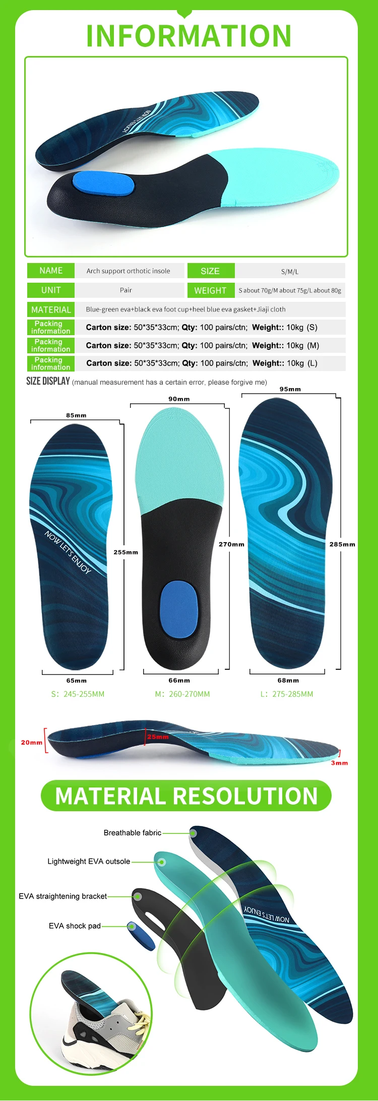 product joghn oem orthopedic cushion eva arch orthotic flat foot orthopedic insoles manufacturer men insole custom shoe insoles-38