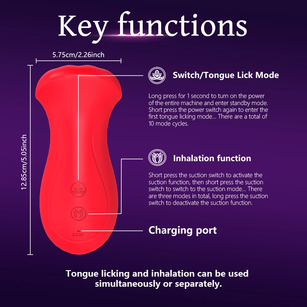 Netphi 10-Speed USB Rose Vibrator with 10 Vibration & French Kissing Modes for Women's Clitoral Tongue Pleasure Adult Sex Toy