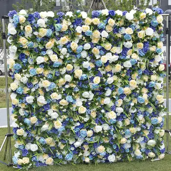 Customized Wedding Backdrop Design Decor 3d White Pink Rose Artificial Silk Roll up Flower Wall Panel Backdrop