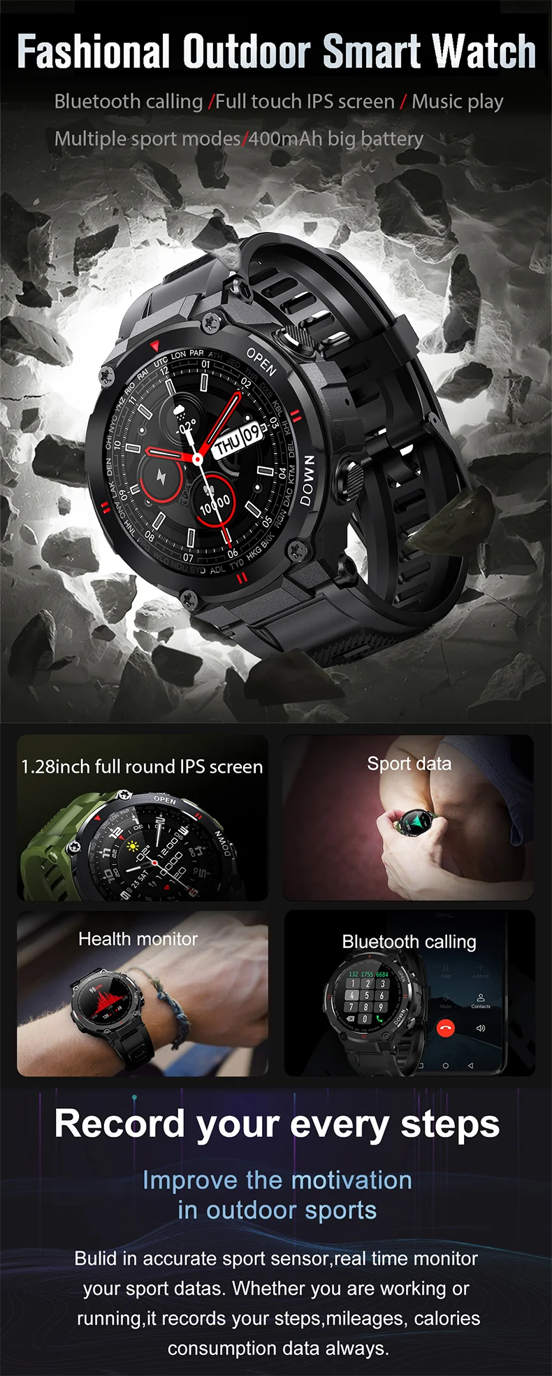 K22 Smart Watch 2024 With 400mah Battery Sms Reminder Sports Mode Sleep ...