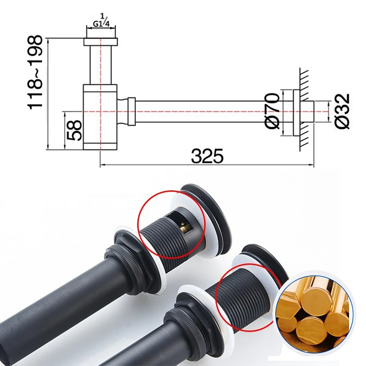 Brass Personalized Customization  Push Down Pop up Sink Drain Drainer