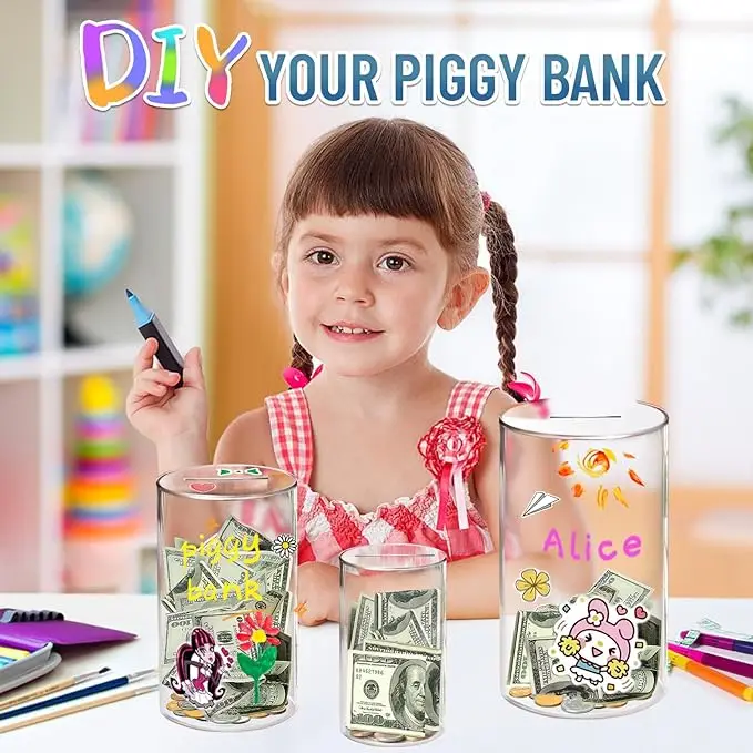 Small Clear Acrylic Piggy Bank Kids Must Break Open Unopenable Savings