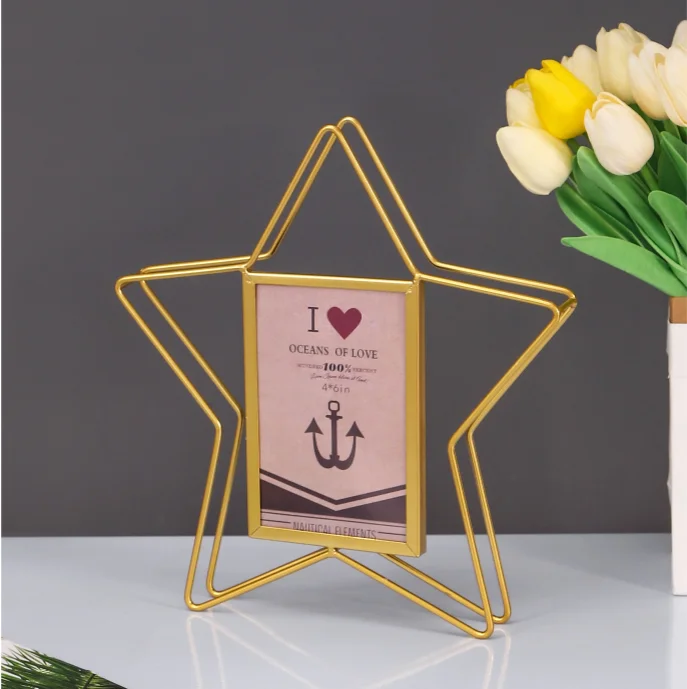Desktop Creative Photo Frame Transparent Glass Metal Five-pointed Star Heart Shape Photo Frame Decoration