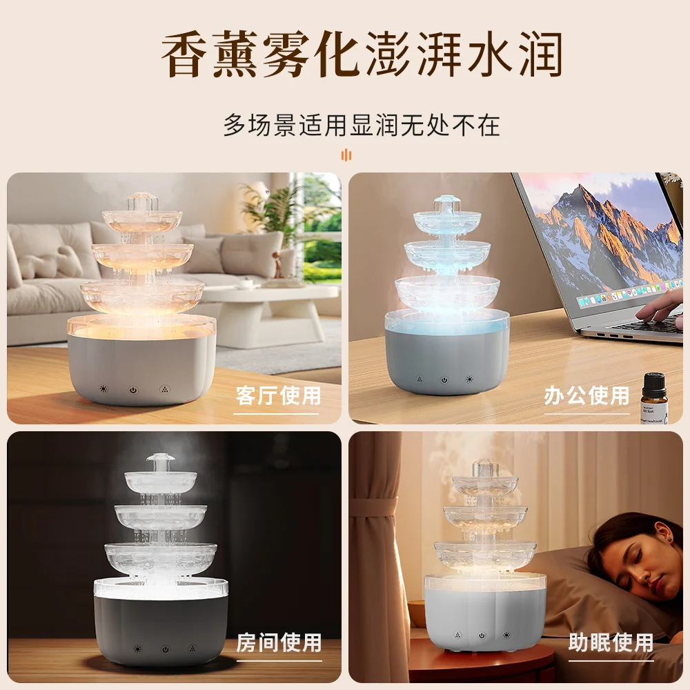 Hot Selling in Stock 7 Colorful Raindrop Humidifier Home Office Aroma Air Refill USB Large Spray Large Capacity Fountain
