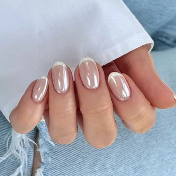 30pcs High-End Minimalist French White Tips with Coating Press On Nails Artificial fingernails Customize false nails 3496