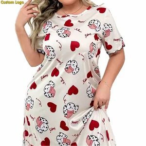 Wholesale Custom Logo Pyjama 5XL Plus Size Pajamas for Women Crew Neck Short Sleeve Casual Print Sleep Dress Nightgown Sleepwear