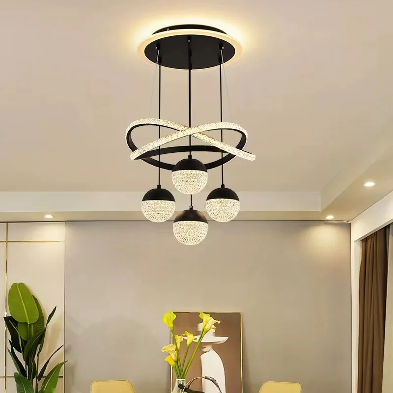 Modern acrylic Black 4 heads New single ring RGB colorful living room led Dining pendant lights for home