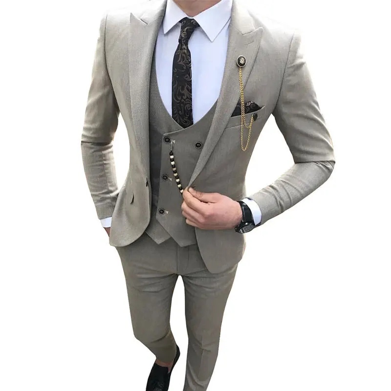 Business Men Suit Vertical Stripes Tailor-Made Tuxedo 3 Pieces Coat Vest  Pants Slim Fit Wedding Tuxedo Blazer Groom Groomsman - AliExpress
