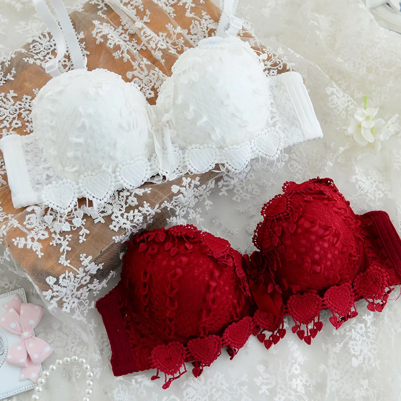 sexy mousse lingerie Bra Set for Women Underwear push up back closure Heart  to heart gathered