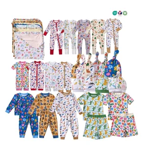 Wholesale One Pieces Playsuits Jumpsuit Bamboo Baby Clothes Pyjamas Double Anti-Slip Zipper Bodysuits Full Print Baby Rompers