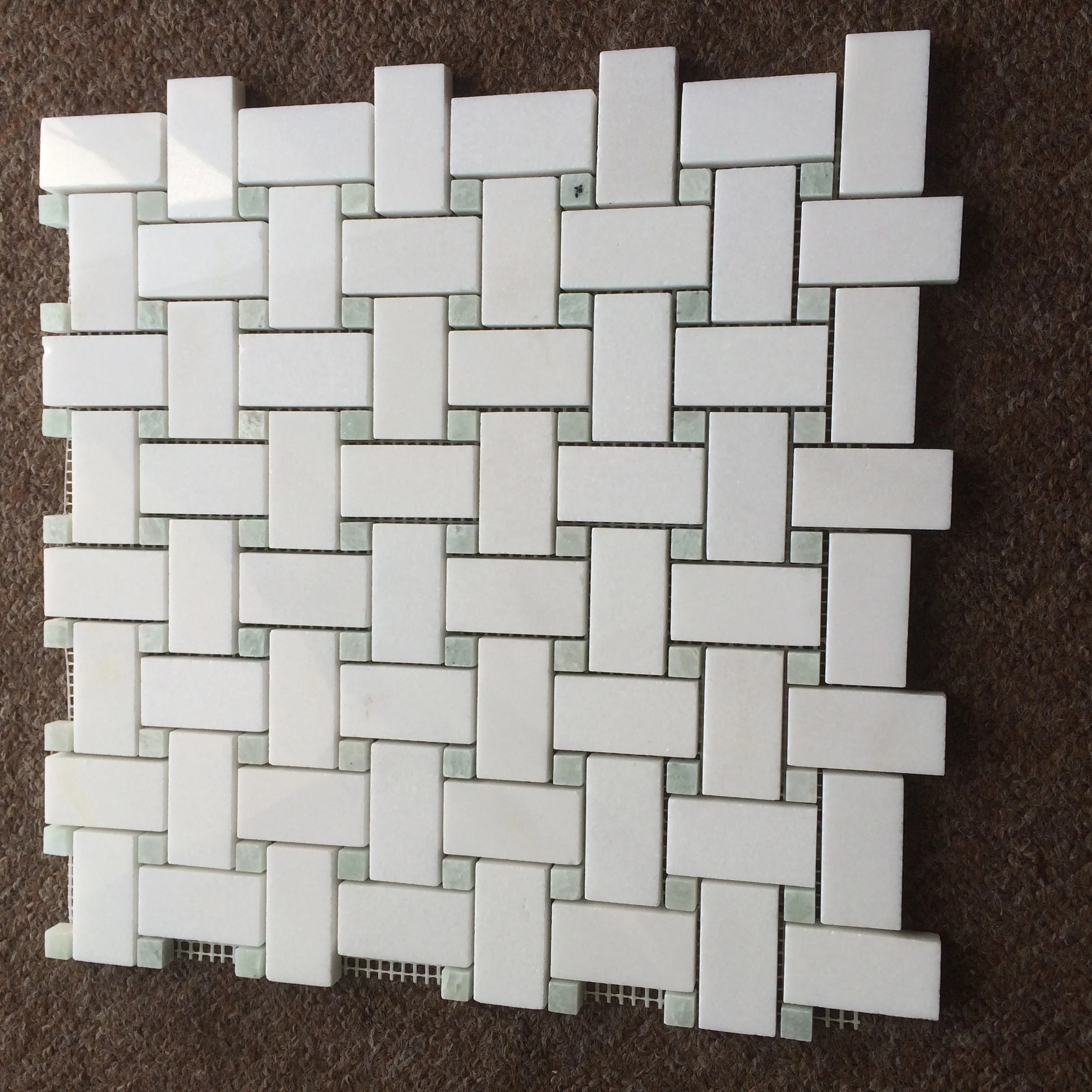 Thassos White Interior Mosaic White Mix Green Basketweave Marble Tiles for Bathroom Wall and Floor