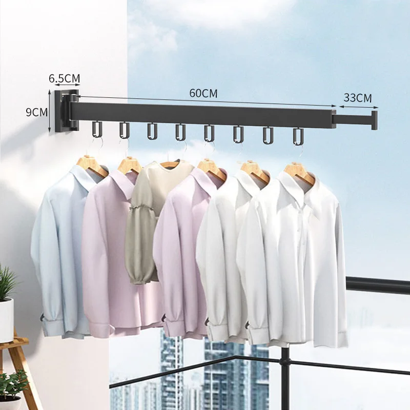 Foldable Black Wall-mounted Aluminum Towel Drying Rack Oem - Main Image