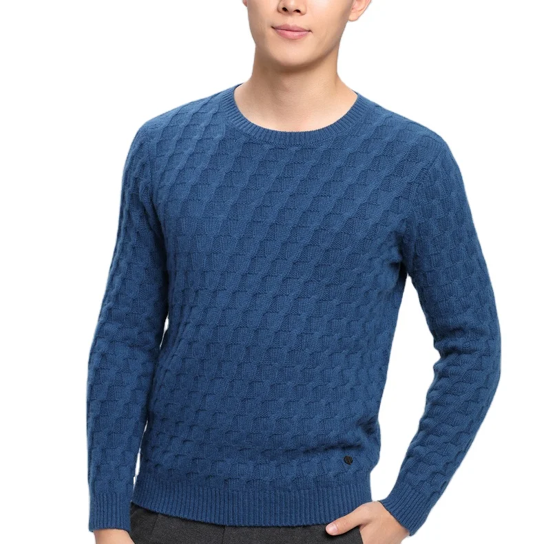 2020  Custom O-neck Jacquard thick winter Vintage Pure Cashmere sweater shirt men