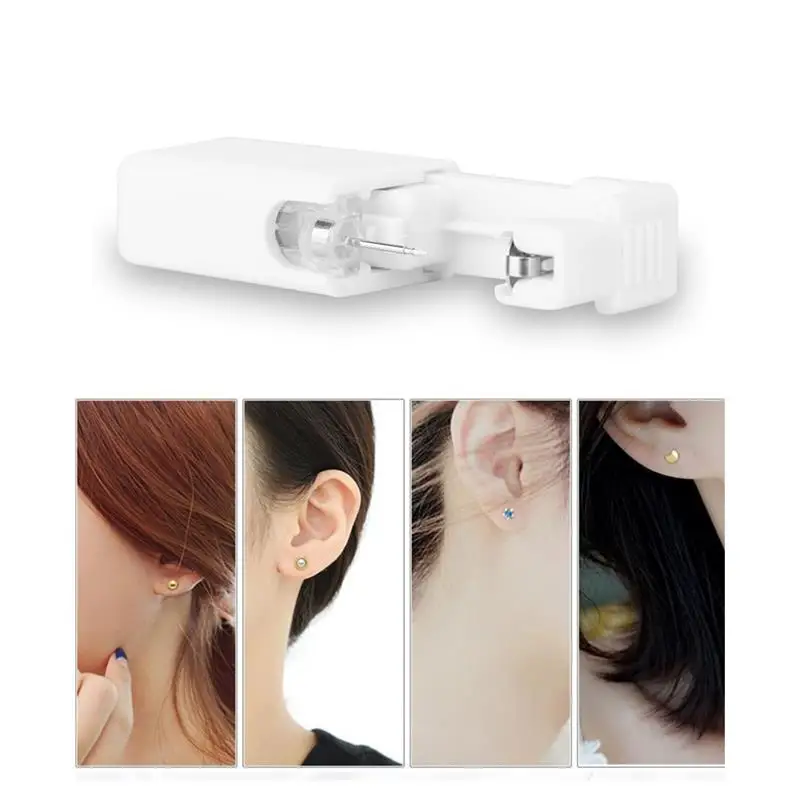 Aoliandatong 6 piercing monouso per orecchio, con orecchini a perno, strumento per asepsi, senza dolore, con 1 supporto