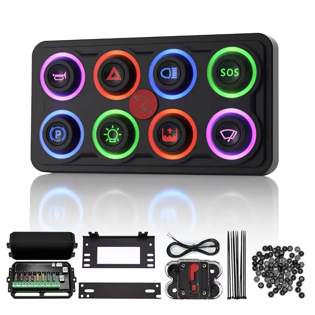Upgraded 8-Gang Switch Panel Multicolored Toggle Momentary Pulse Relay System Waterproof IP68 Auto Panels for Yachts
