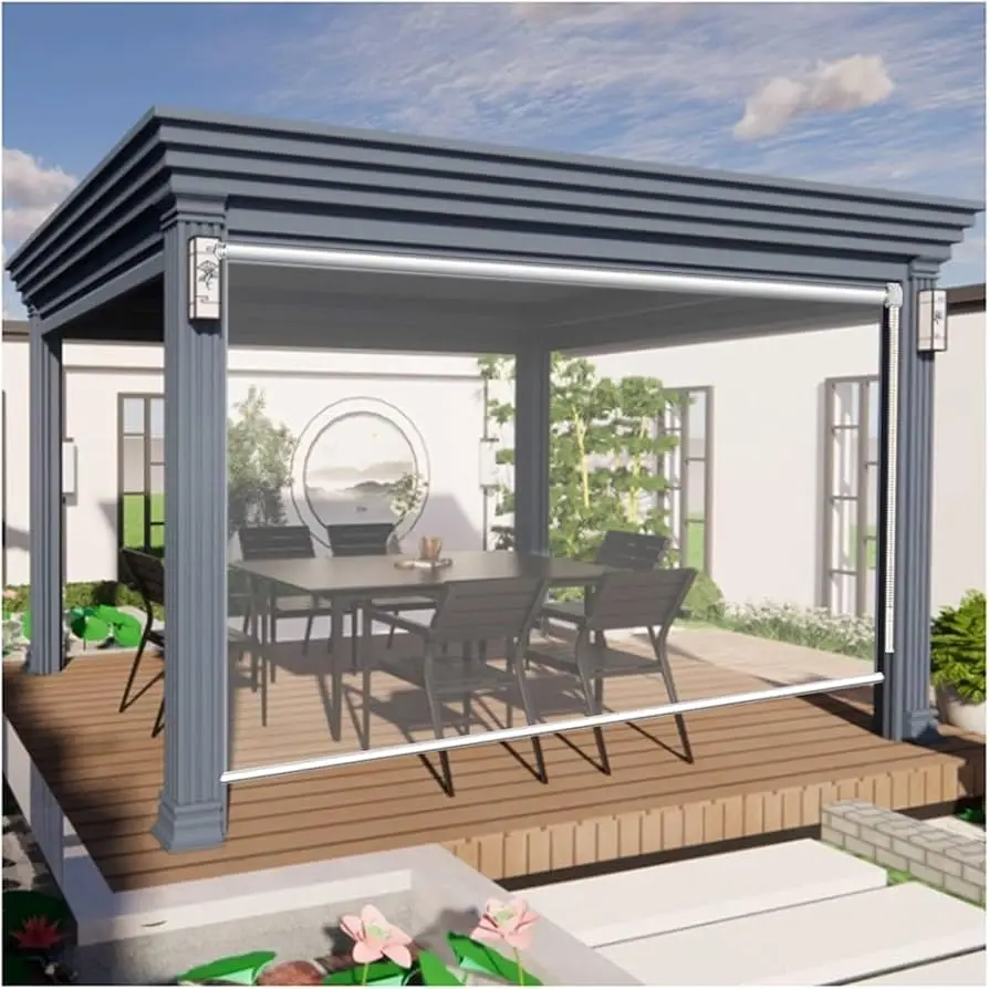 Windproof Transparent PVC clear Outdoor Roller Blinds Roller Shades for Pergola Garage Terrace