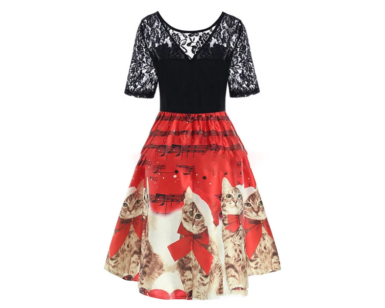 Lace Women Printed Sexy Cat Cute Hollow Out Casual Christmas Dresses - Buy  Lace Dress,Sexy Dress,Hollow Out Dresses Product on Alibaba.com
