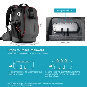 Neewer Pro Camera Case Waterproof Shockproof Adjustable Padded Camera Backpack Bag with Anti-theft Combination Lock detail image