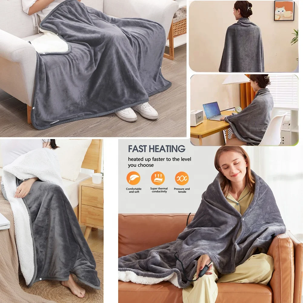 Electric Heated Shawl Blanket 3-Setting Multi-Functional Heating Pad Thickened Shoulder-Warming Blanket Power Bank Heating Pad 5