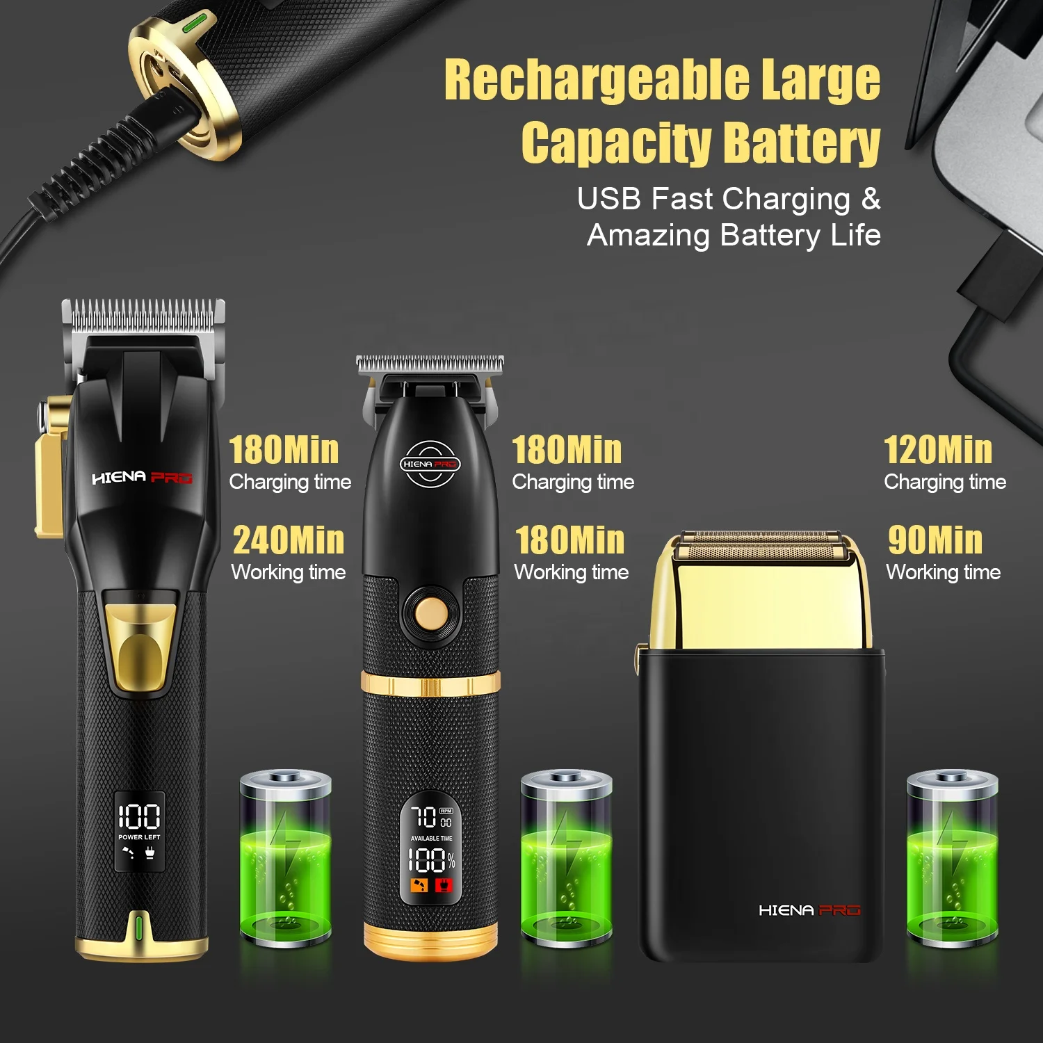 Tondeuse Pro Multi-usages Pour Hommes - Noir Doré Dragon Phénix - 4 Têtes & Sans Fil