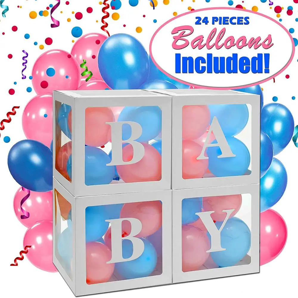 Transparent Gender Reveal Boxes Includes 32 Balloons Perfect for Baby Shower Decorations for Boy or Girl Baby Shower Decor