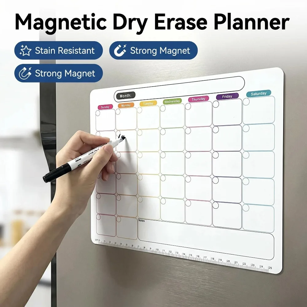 Reusable Magnetic Fridge Calendar Monthly & Weekly Planner with Dry Erase Markers for Kitchen Organization