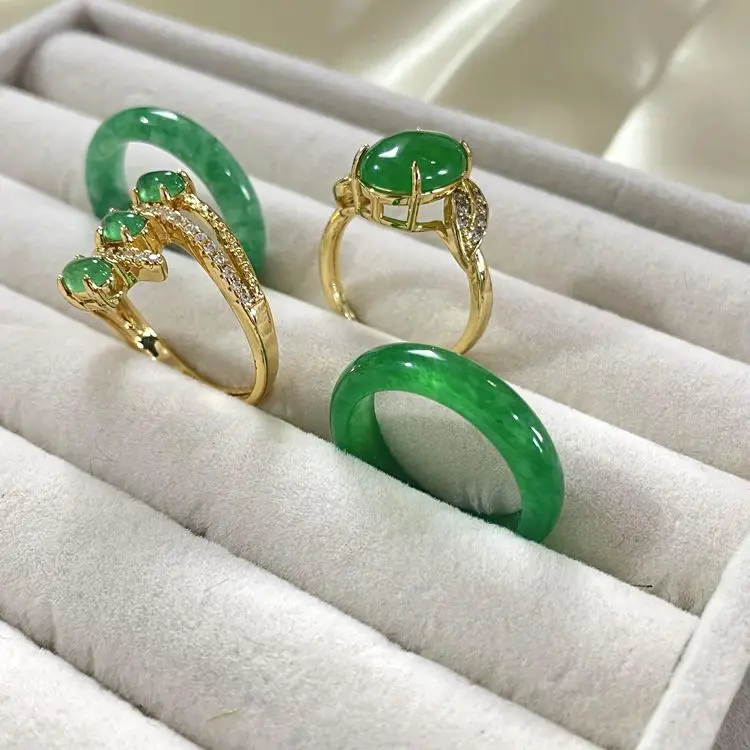 卸売高品質天然宝石翡翠石リング癒しスピリチュアルフィンガー18k