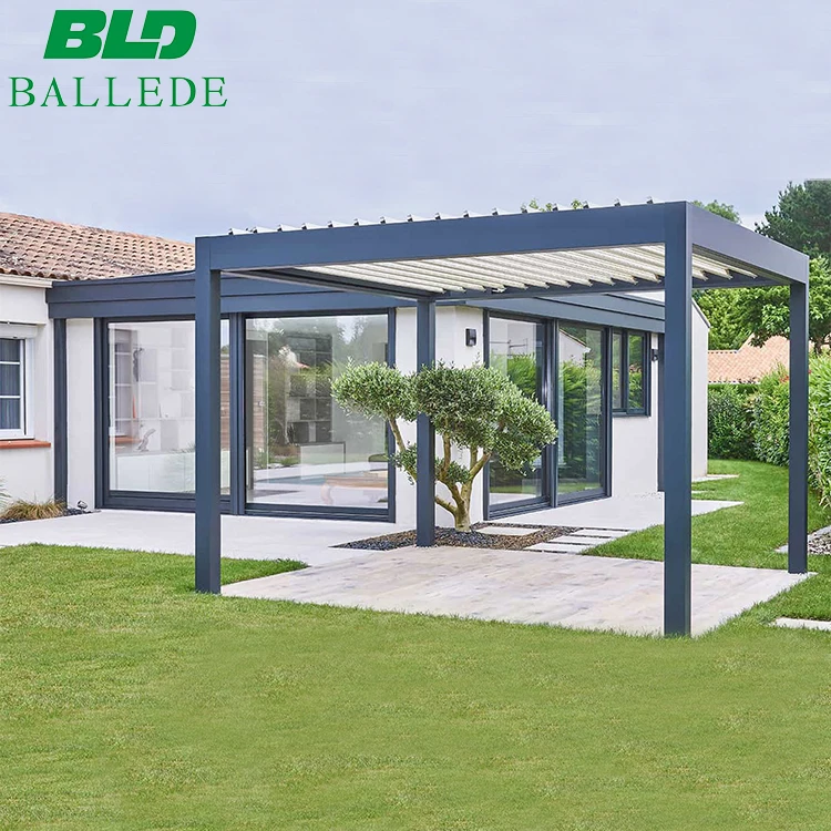 Most Popular Modern Patio Pergola Gazebo Aluminum Adjustable Outdoor Louvered Pergola With Curtains and Netting