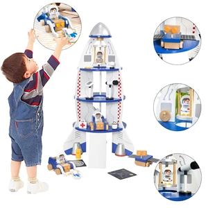 2026 New Arrival Baby Educational Classic Children Wooden Space Rocket Play Set Toy for Kids 3+