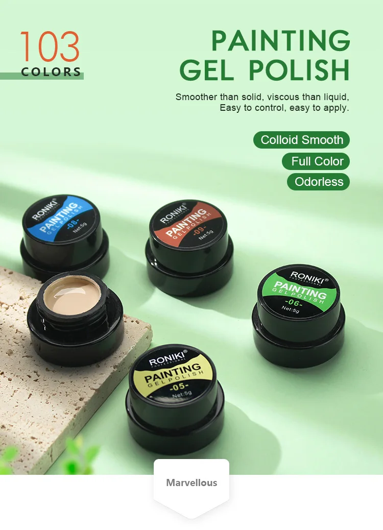 Roniki Painting Gel 103 Colors 5ml Pure Color Varnish Nail Art Salon