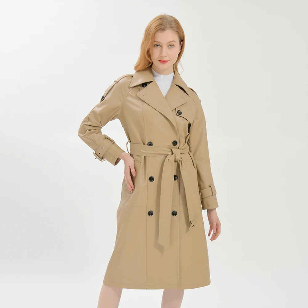 Custom Sexy Leather Trench Coat Hot Selling Genuine Leather Trench Coat Women