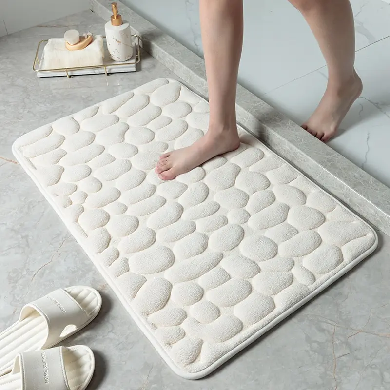 Bath Mat Set 2 Pieces Comfortable Carpet for Shower Room Embossed Coral Fleece Bath Rug Memory Foam Super Absorbent Floor Mat
