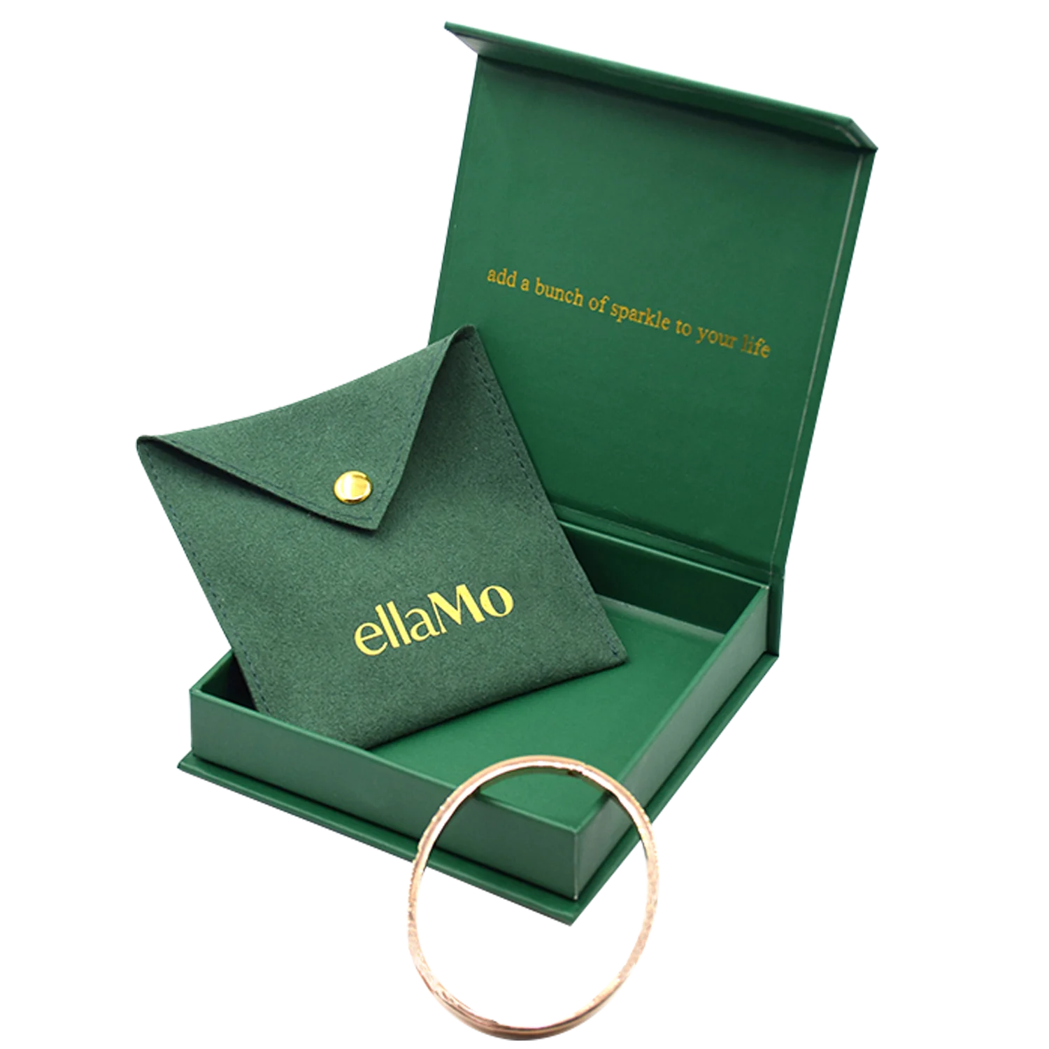 Lionwrapack Custom Logo Jewellery Packaging Boxes With Mini Velvet Bracelet Bag and Green Drawer Paper Box Set