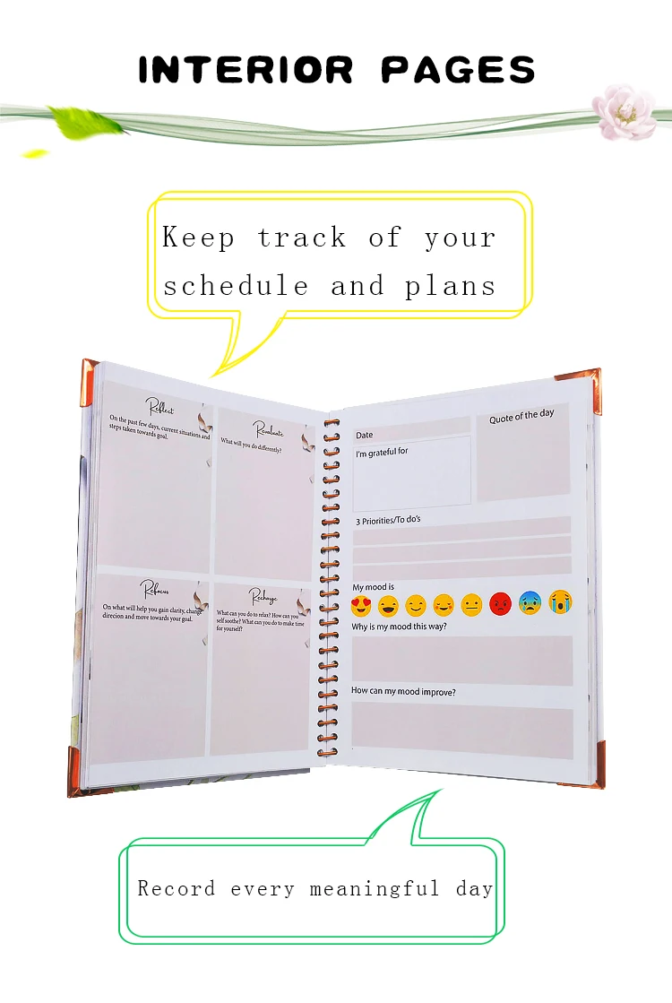 Jame Book Printing Planners Agenda Diary Calendar Spiral Notebooks Note Book Custom logo Custom Journal manufacture