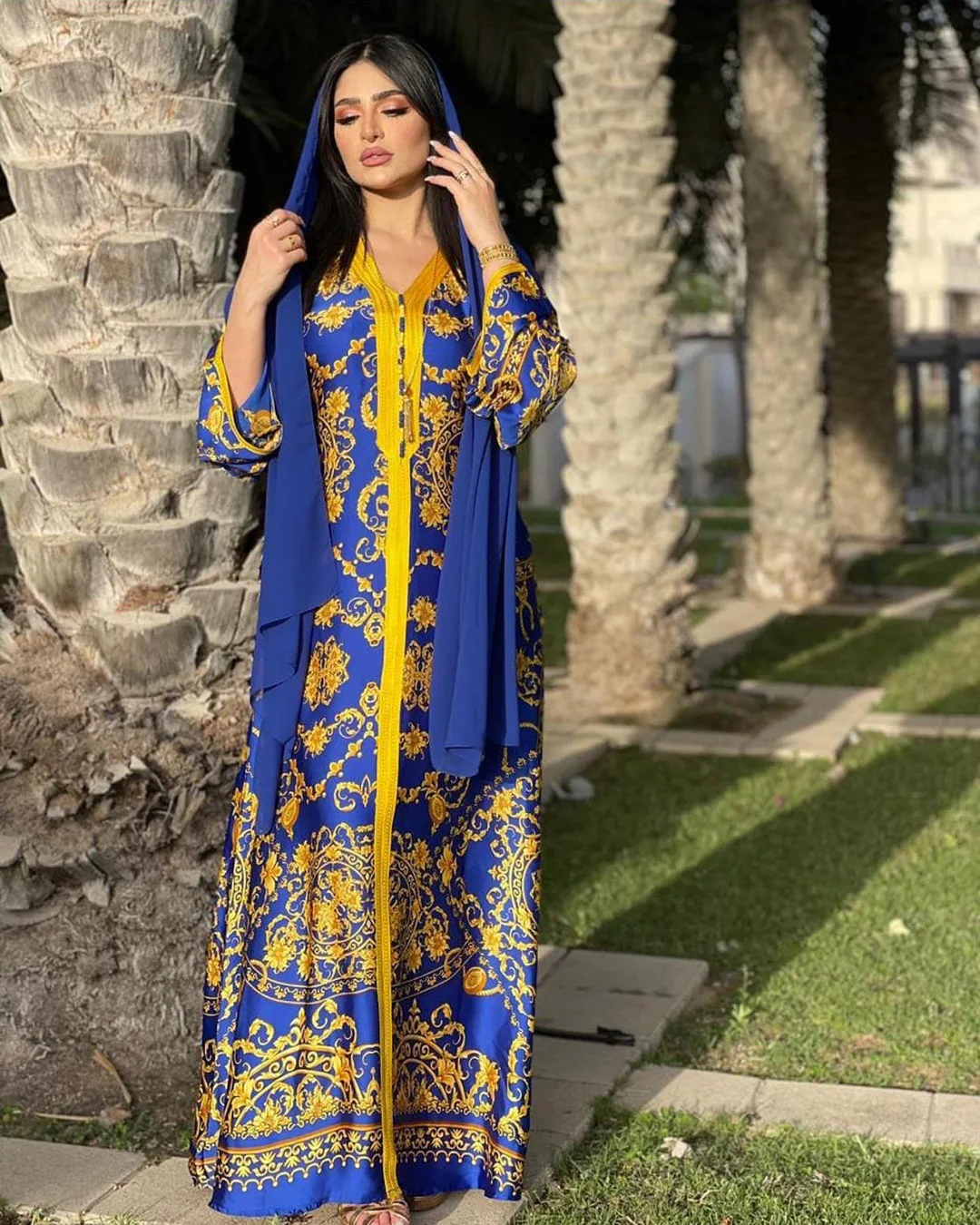 Alibaba.com: Kuwii 2158 Women's Blue Fashion Print Abaya, Muslim Fancy ...