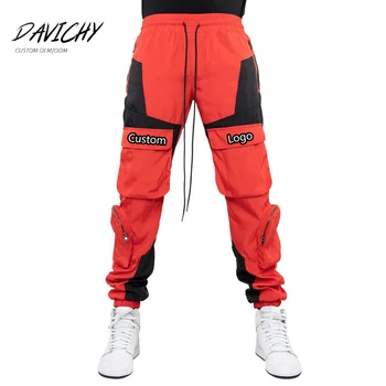 Custom logo stack cargo pant military zipper workout fitness multi pockets men jogger stacked nylon cargo pants