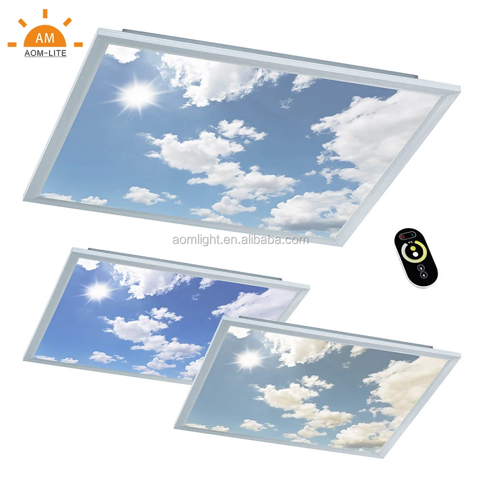 Fashionable version 595x595 square 44W 2D Blue sky&Cloud picture ceiling led Ultrathin panel light Decorative for hallway lobby